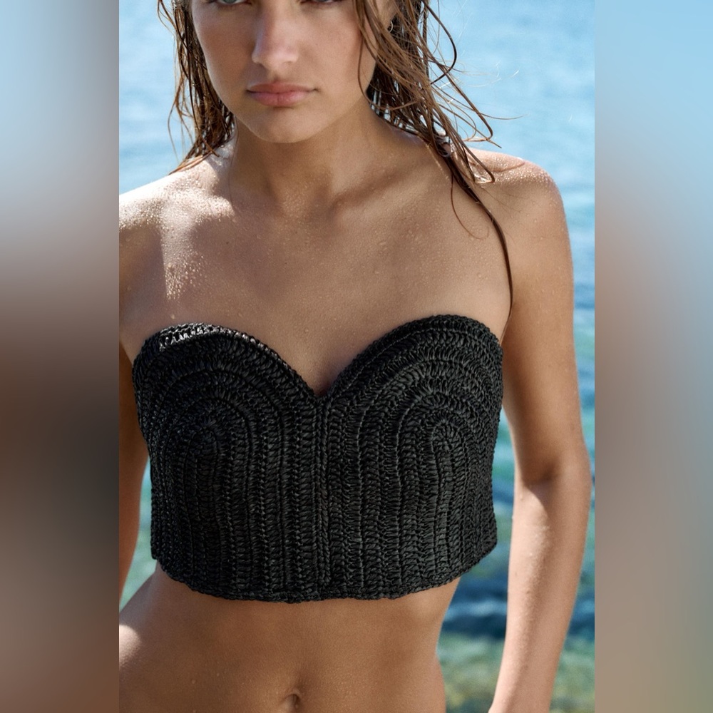 Zara Black Cropped Strapless Knit Bustier Top